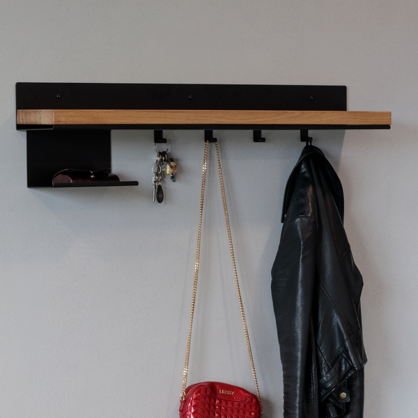 UPPSALA metal shelf with hangers with wooden finish